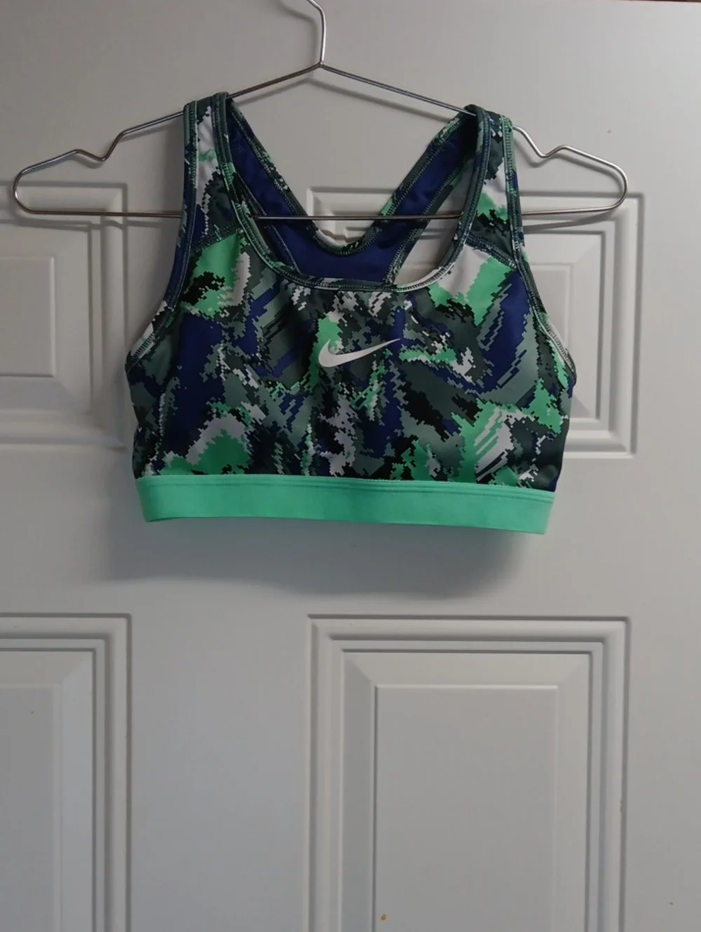 Nike Blue & Green Camo Racerback Sports Bra